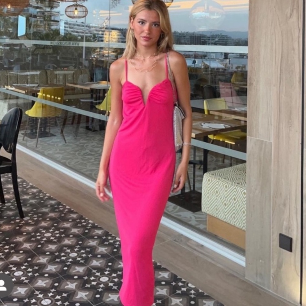 $80 NWT Zara Fuchsia Hot Pink Bustier Midi Dress Bloggers Fav Size S